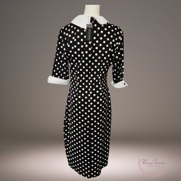 Oxiuly Retro Polka Dot Sheath Dress – Black & White – Peter Pan Collar – Size L - Picture 2 of 11